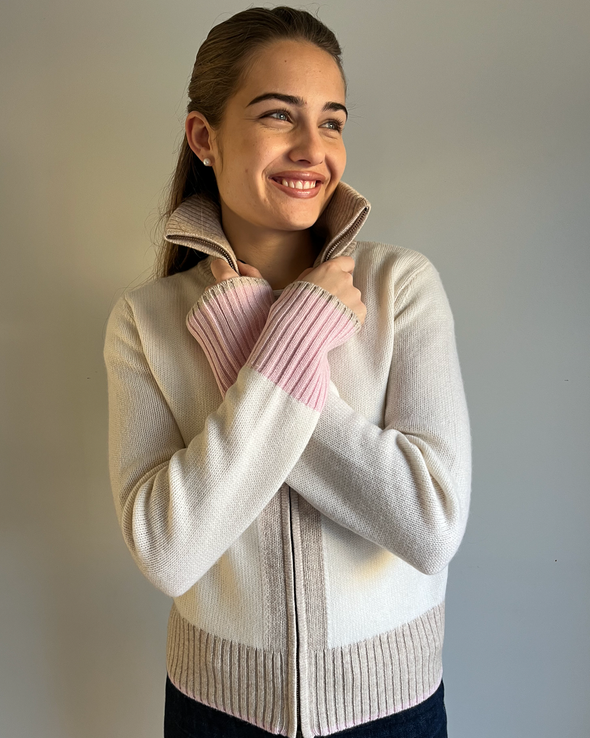 Contrast cardigan offwhite/toast/lyserosa