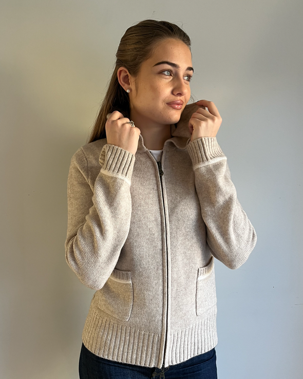Celeste hood cardigan sand/lyssand