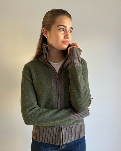 Contrast cardigan Oliven/mørk brun