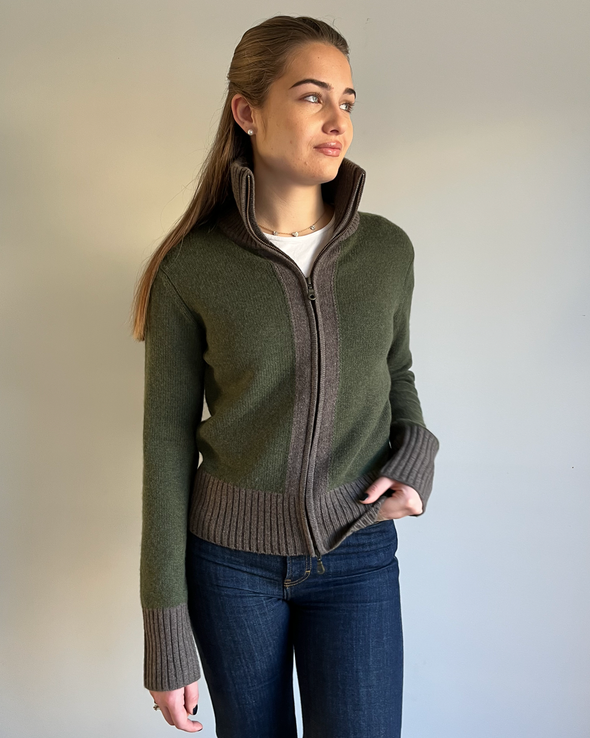 Contrast cardigan Oliven/mørk brun