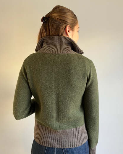 Contrast cardigan Oliven/mørk brun