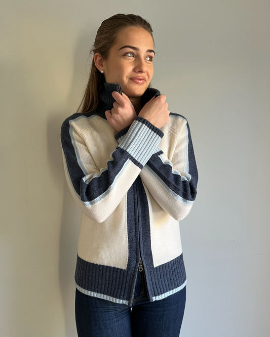 Nova cardigan offwhite/navy/lyseblå