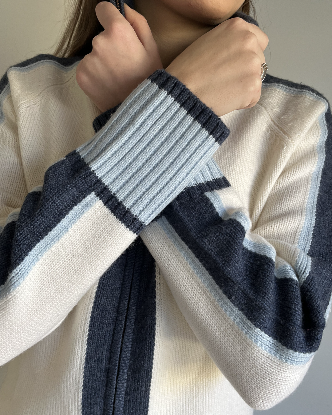 Nova cardigan offwhite/navy/light blue