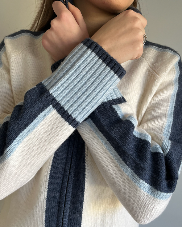 Nova cardigan offwhite/navy/lyseblå