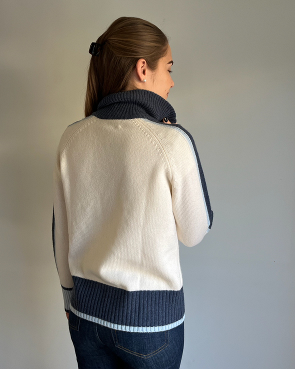 Nova cardigan offwhite/navy/lyseblå