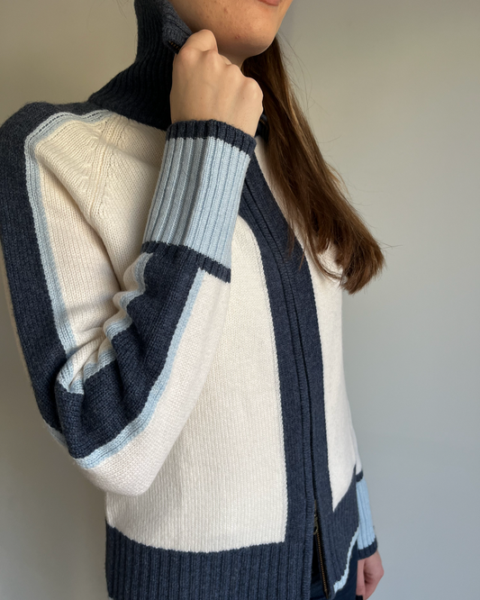 Nova cardigan offwhite/navy/lyseblå