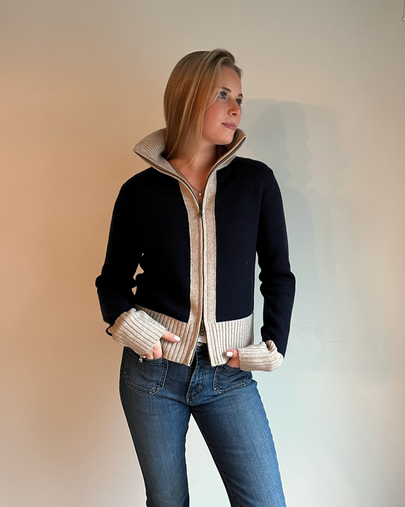 Contrast cardigan Navy / Sand
