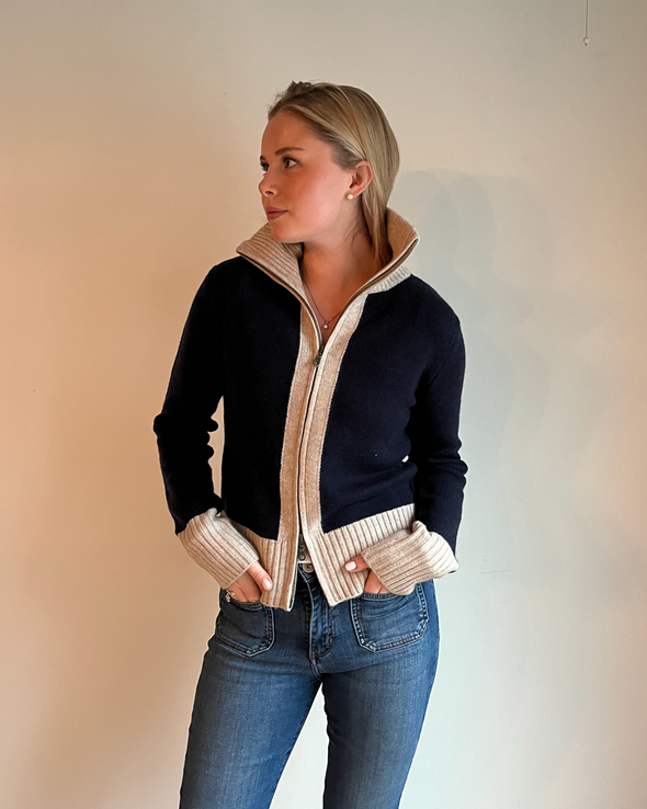 Contrast cardigan Navy / Sand