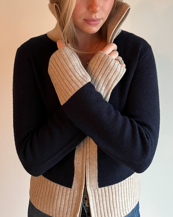 Contrast cardigan Navy / Sand