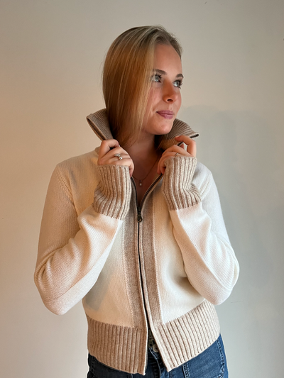 Contrast cardigan offwhite / sand