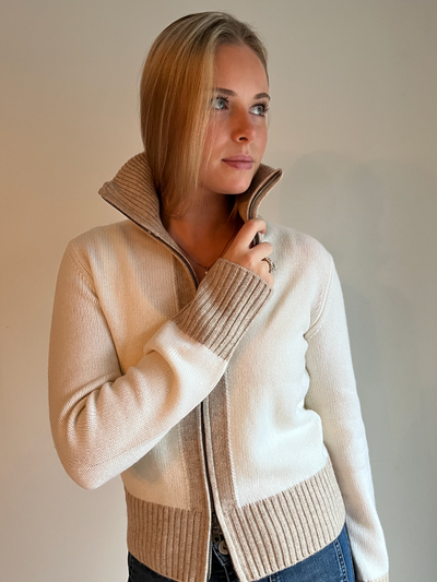 Contrast cardigan offwhite / sand