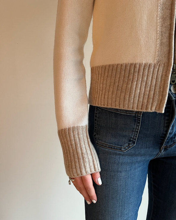 Contrast cardigan Offwhite / Toast
