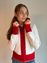 Contrast cardigan offwhite/rød/oransje rainbow