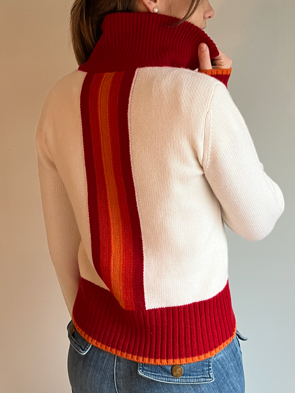 Contrast cardigan offwhite/rød/oransje rainbow