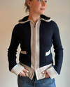 Celeste hood cardigan navy/lyseblå/sand
