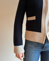 Celeste hood cardigan navy/lyseblå/sand