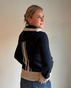 Celeste hood cardigan navy/lyseblå/sand