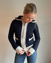 Celeste hood cardigan navy/lyseblå/sand