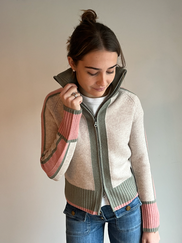 Nova cardigan sand/oliven/lyserosa