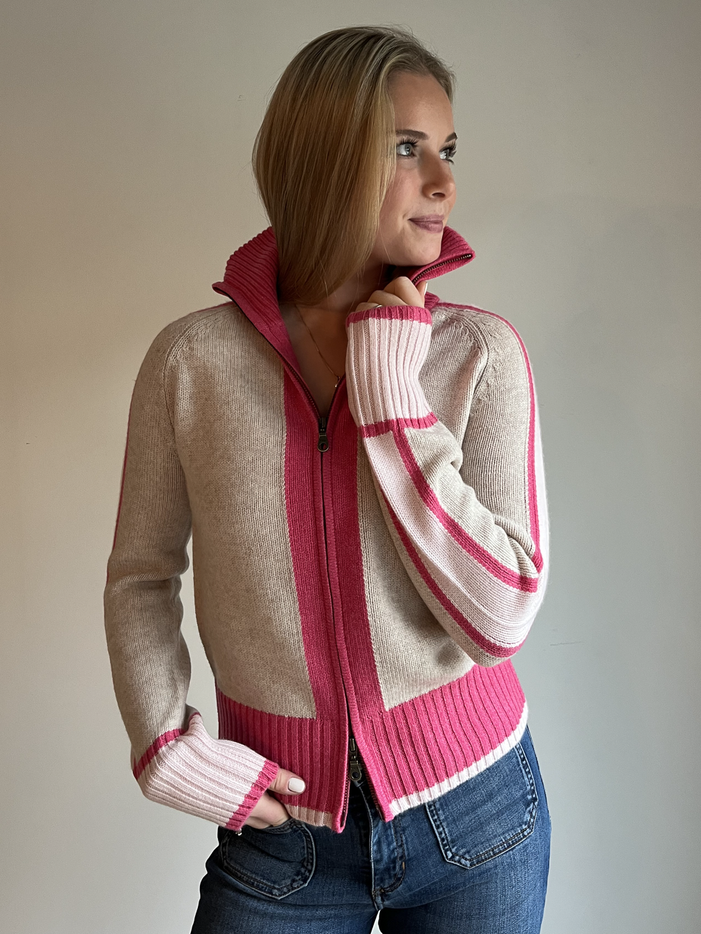 Nova cardigan sand/rosa/lyserosa