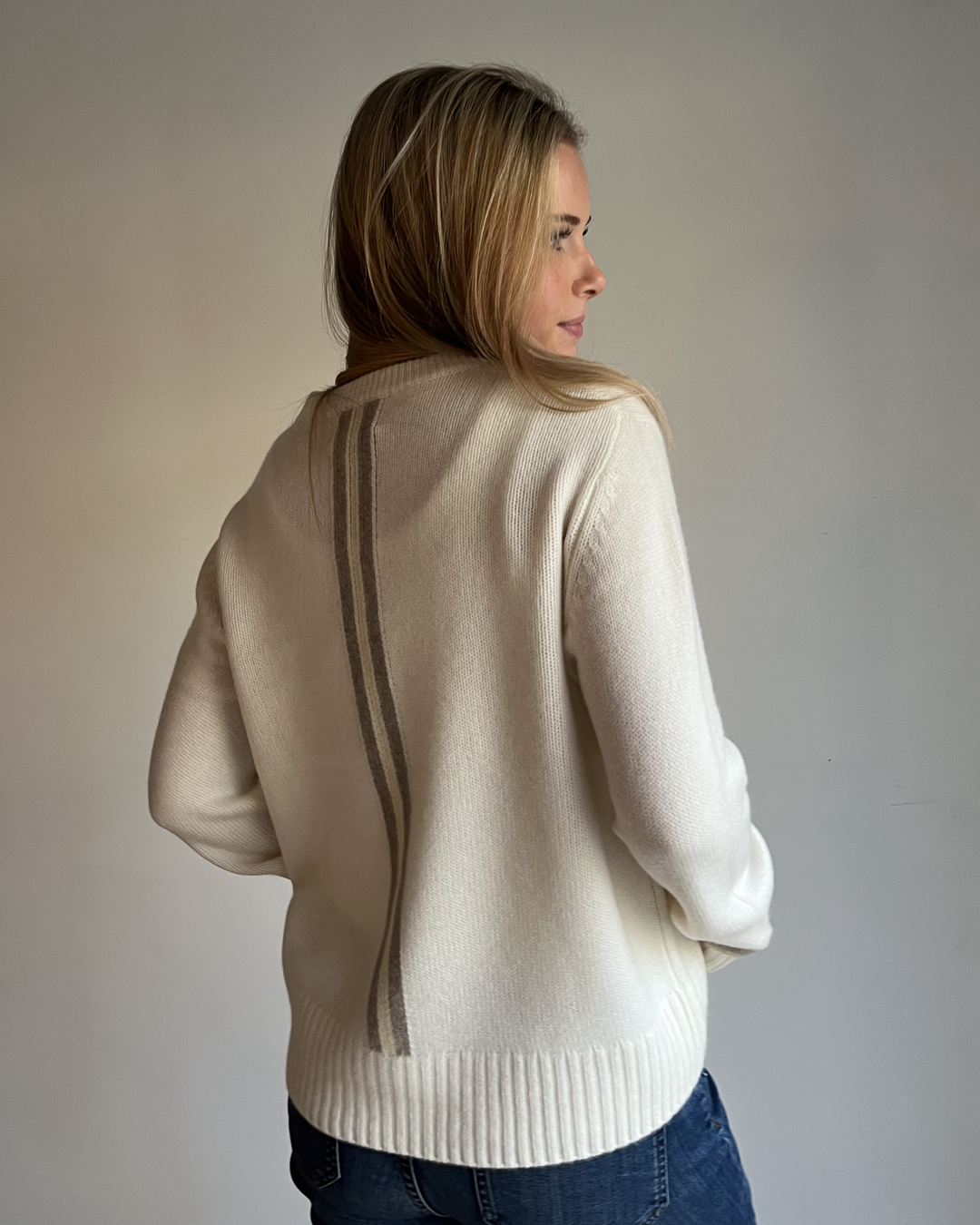 Gilli round neck kashmir - Offwhite/lyssand/lysegul