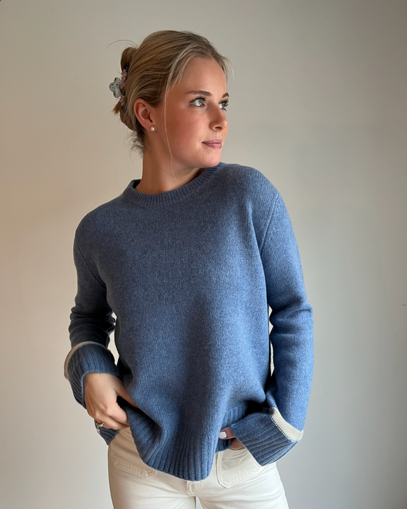 Gilli round neck kashmir - Denimblå/lyssand/sand
