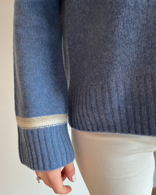 Gilli round neck kashmir - Denimblå/lyssand/sand