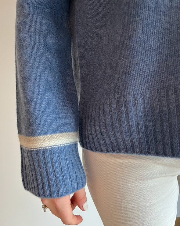 Gilli round neck kashmir - Denimblå/lyssand/sand