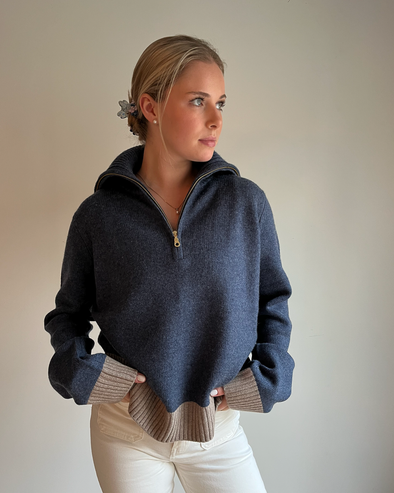 Poppy oversized zip navy/sand