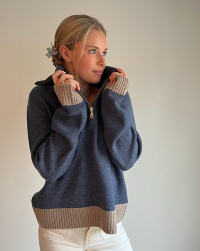 Poppy oversized zip navy/sand