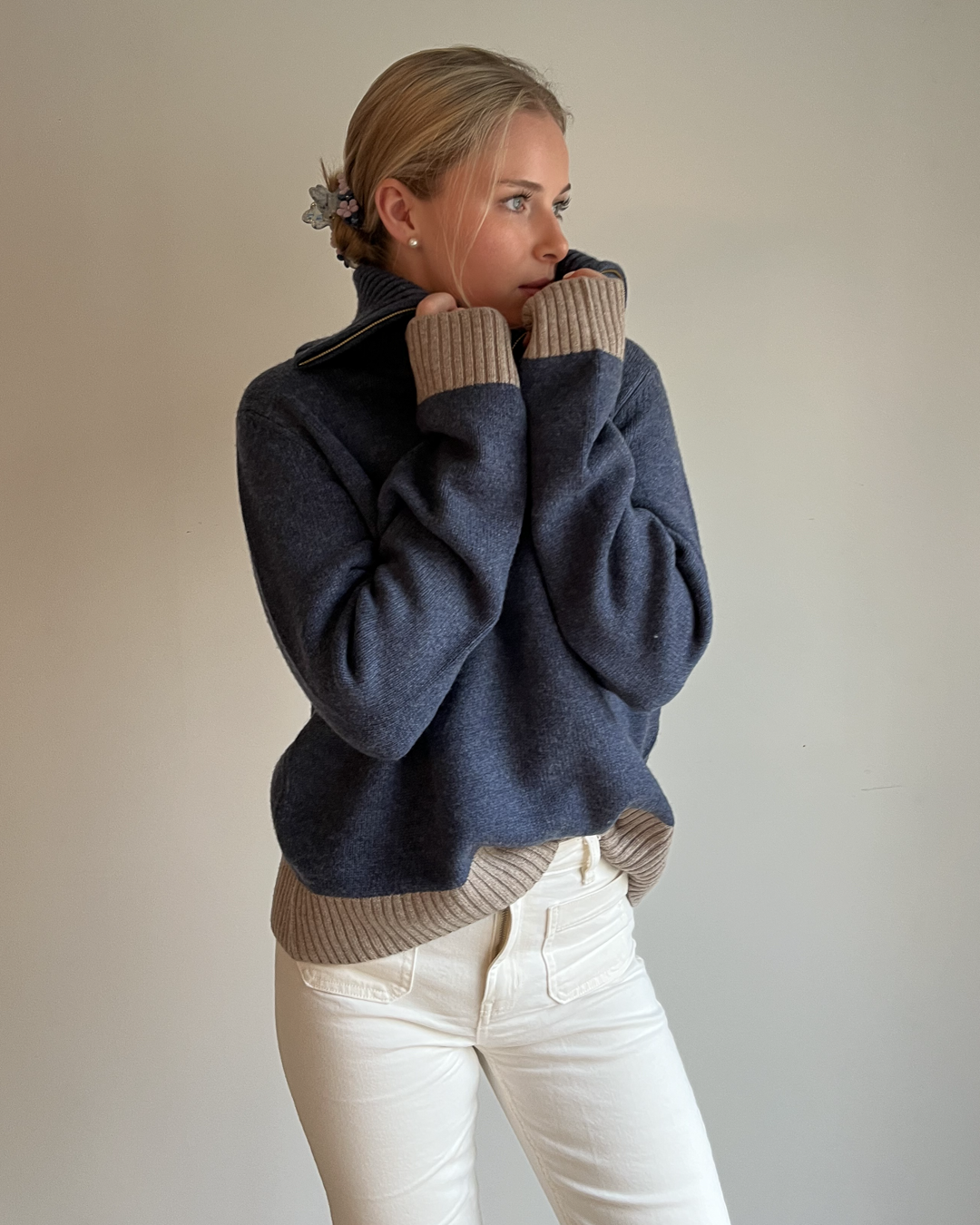 Poppy oversized zip navy/sand