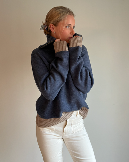 Poppy oversized zip navy/sand