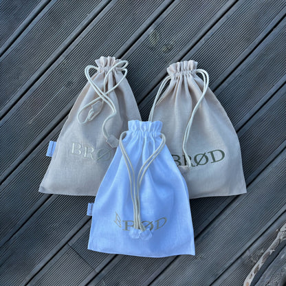 Brødpose - Sand med grønt broderi