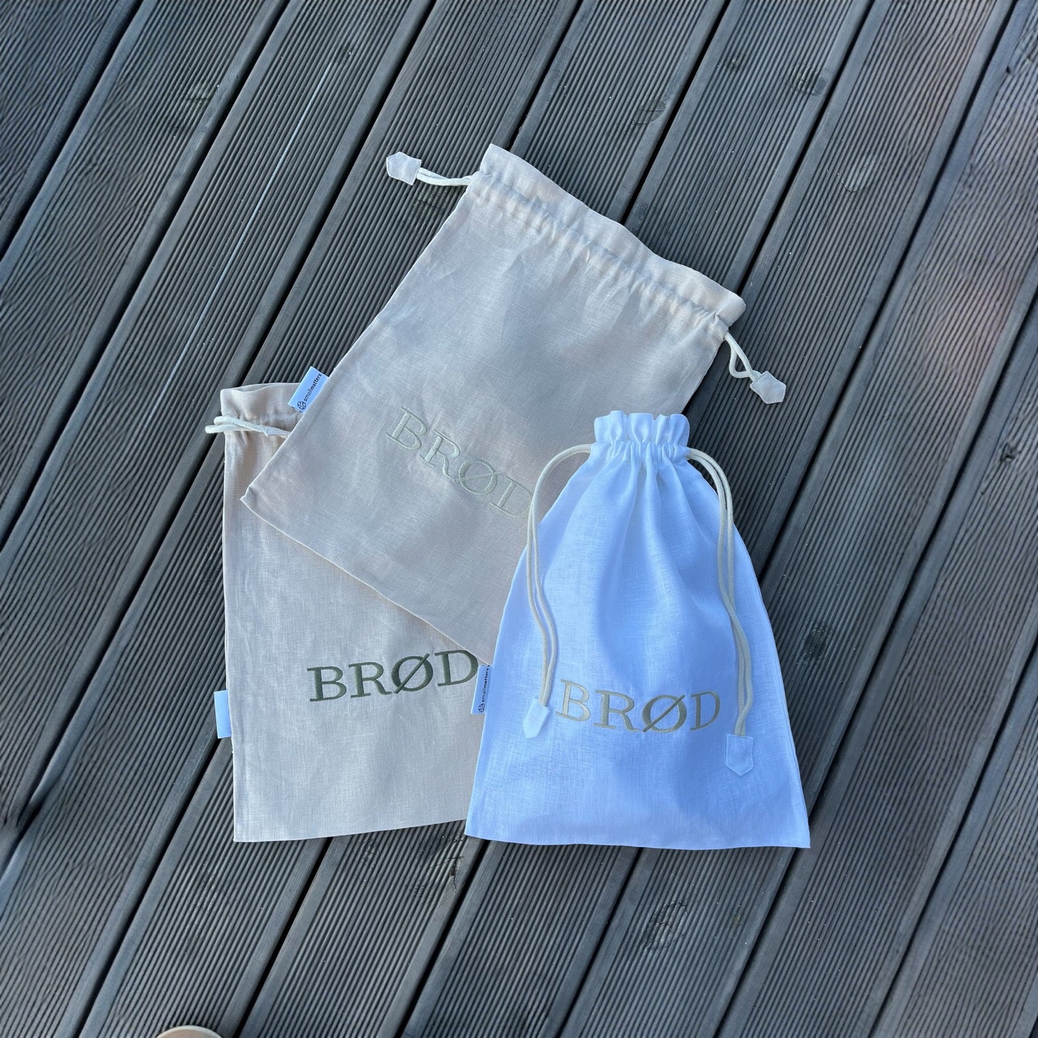 Brødpose - Sand med grønt broderi