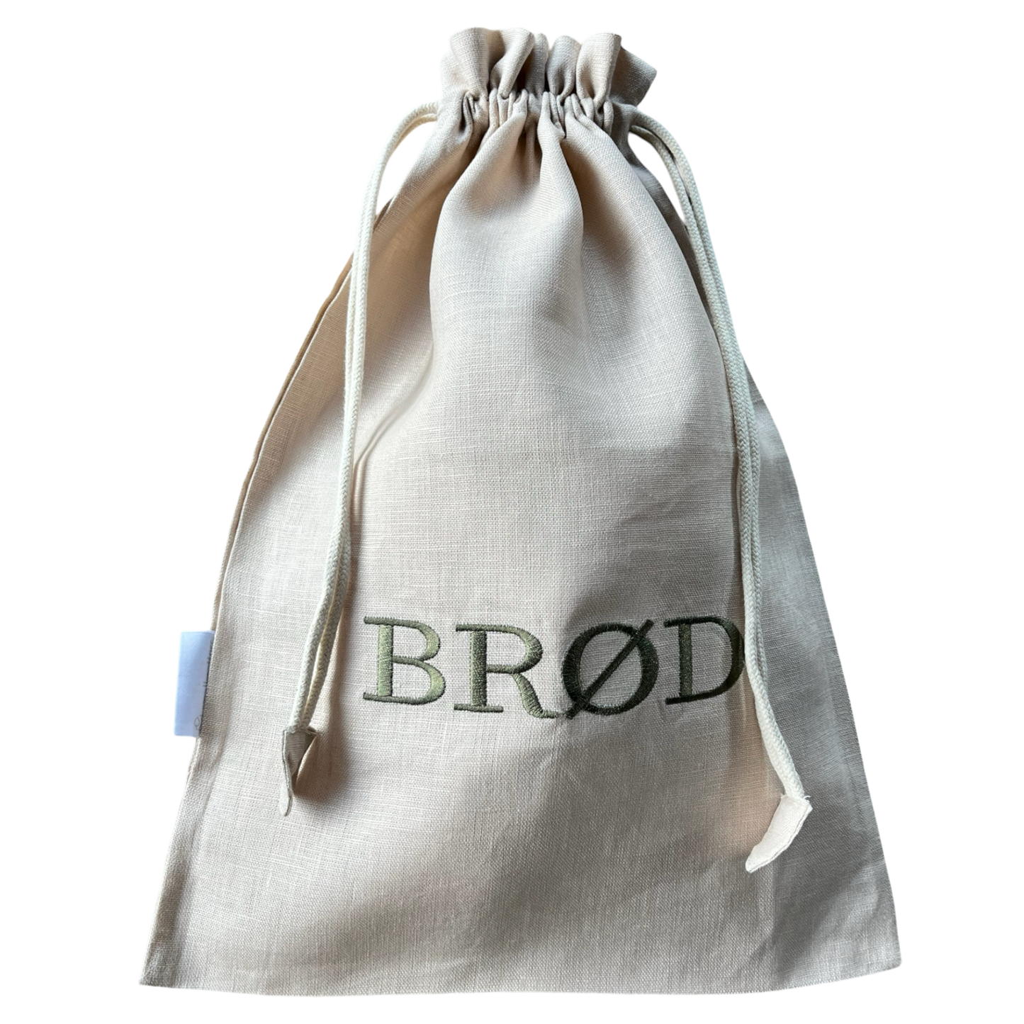 Brødpose - Sand med grønt broderi