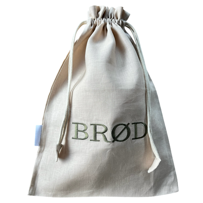 Brødpose - Sand med grønt broderi