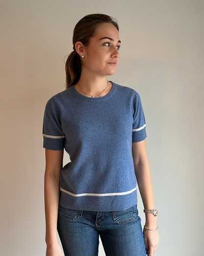 Colette short sleeve - denimblå/lyssand