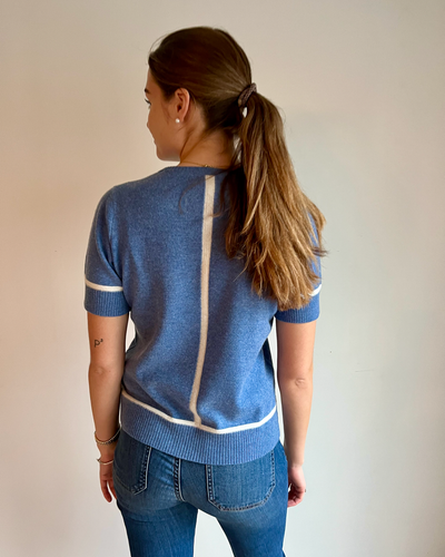 Colette short sleeve - denimblå/lyssand