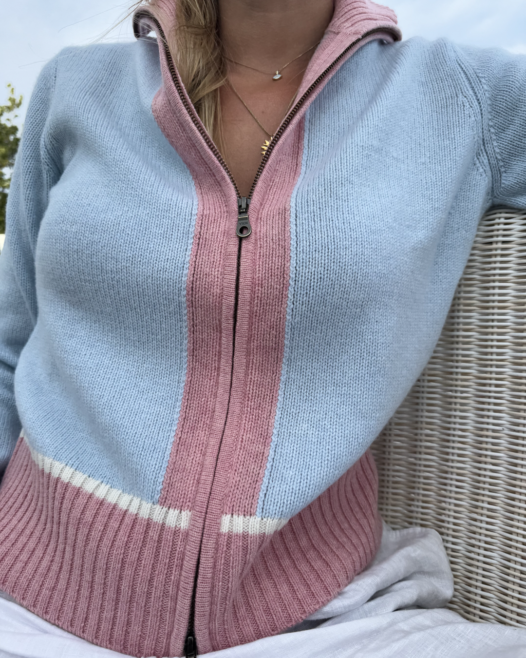 Contrast cardigan Lyseblå/rosa/offwhite