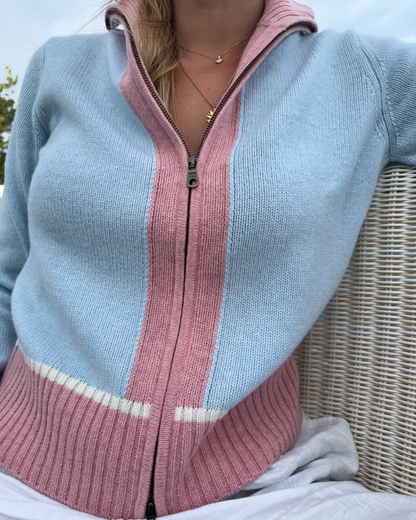 Contrast cardigan Lyseblå/rosa/offwhite