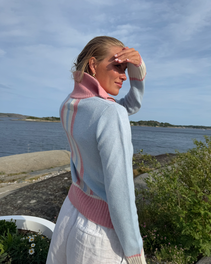 Contrast cardigan Lyseblå/rosa/offwhite