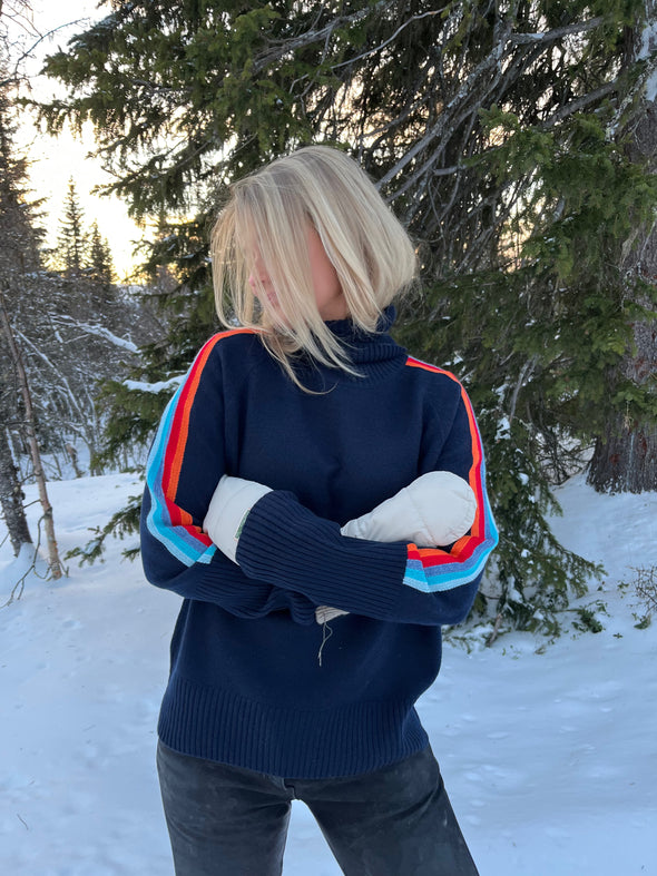 New Rollneck jumper - Navy / Rainbow