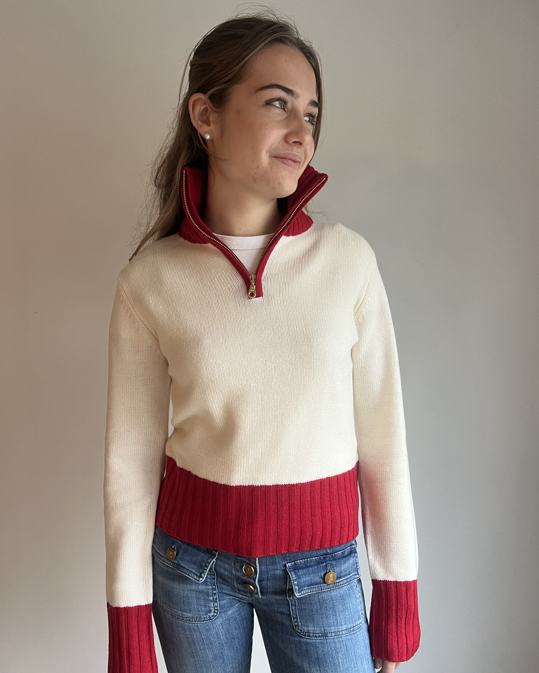 Zip star offwhite/rød