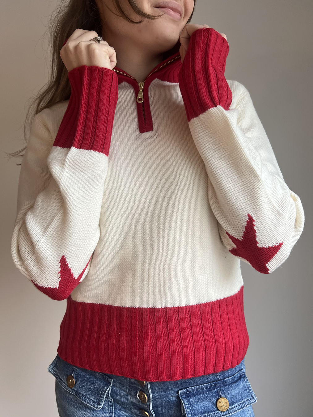 Zip star offwhite/rød