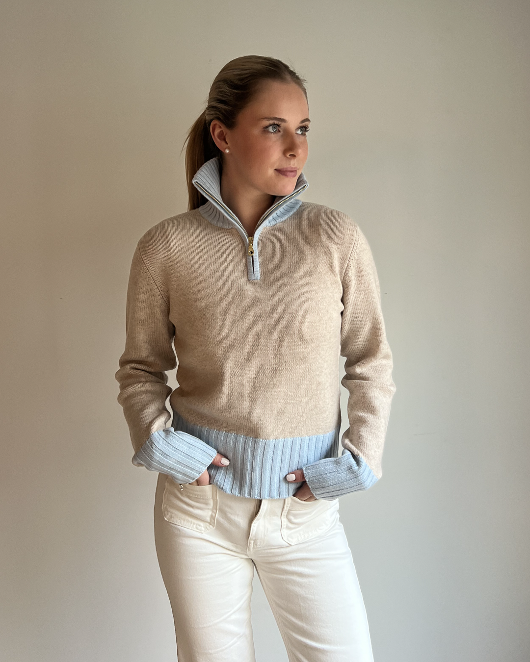 Zip star sand/lyseblå