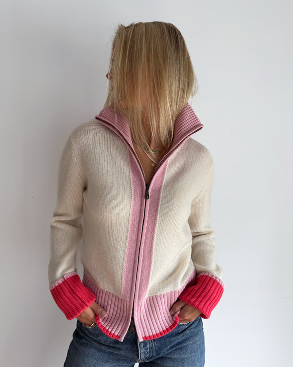 Contrast cardigan Offwhite/lyserosa/rosa/oransje