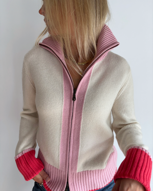 Contrast cardigan Offwhite/lyserosa/rosa/oransje