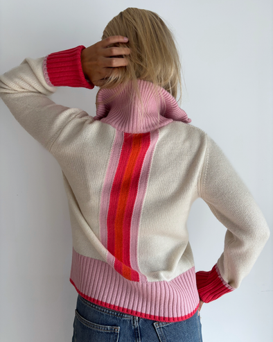 Contrast cardigan Offwhite/lyserosa/rosa/oransje