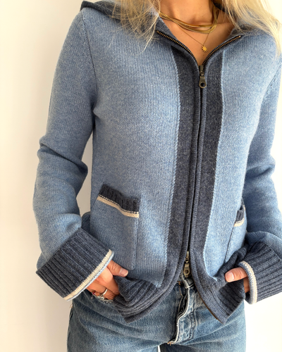 Celeste hood cardigan mellomblå/navy/sand