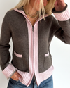 Celeste hood cardigan Mørk brun/sand/lyserosa - KAN FORHÅNDSBESTILLES NÅ